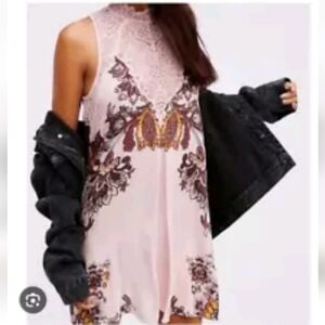 Womens Intimately Free People Pink Lace Sleeveless Mini Dress Size M